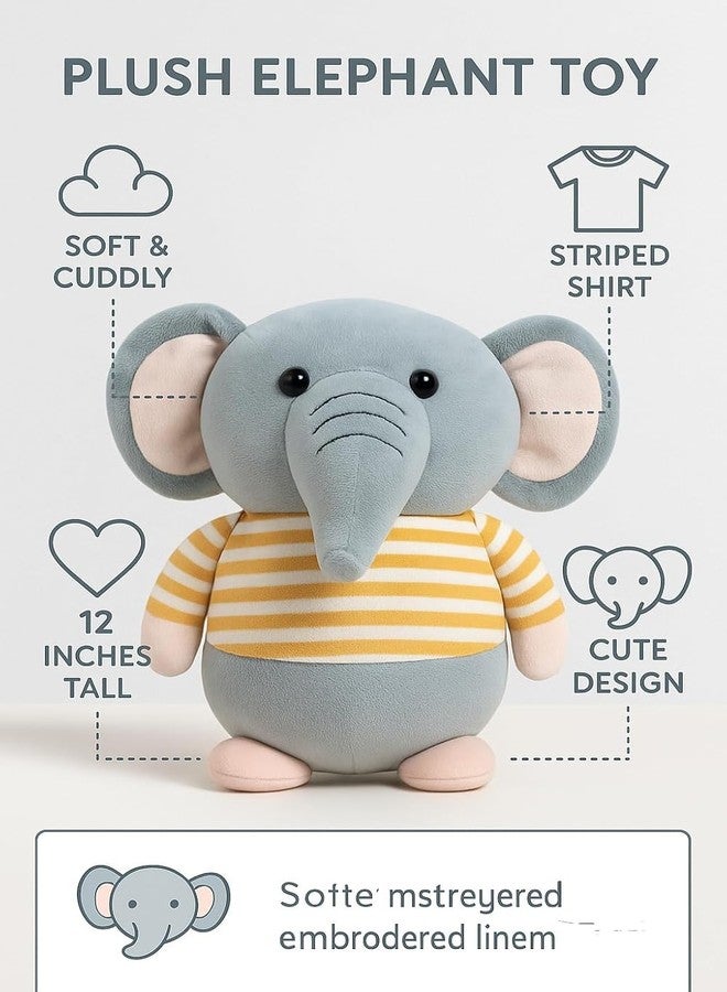 Fun4you Plush Elephant Stuffed Animal Toy with Blue Striped T-Shirt, Soft Toy for Kids, Grey (Yellow) - Image 3